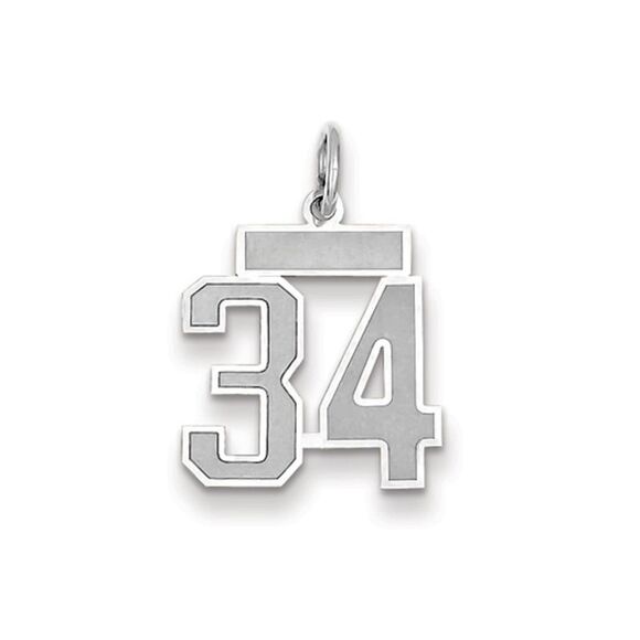 14k White Gold, Jersey Collection, Small Number 34 Pendant